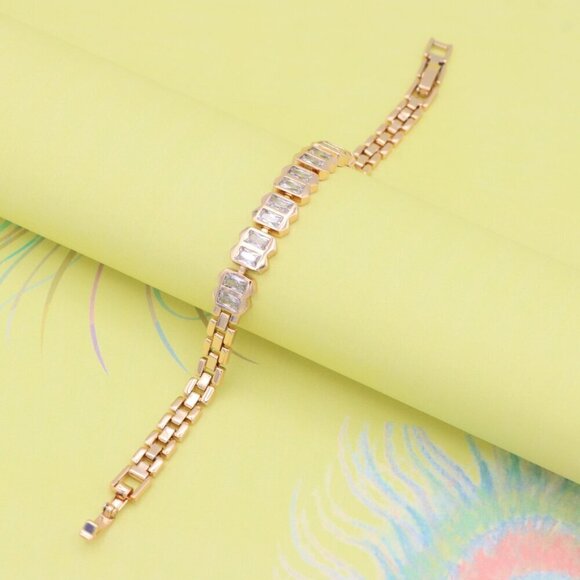 "Elegant Rose Gold Bracelet with Rectangular Crystal Links, XPBL0933 - Picture 12 of 12